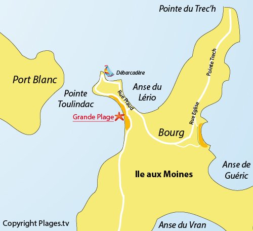 Carte de la grande plage sur l'Ile aux Moines