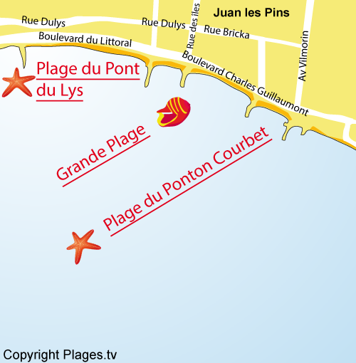 Map of the Grande Beach in Juan les Pins