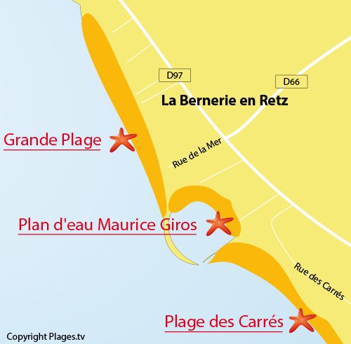 Carte de la Grande Plage de la Bernerie en Retz