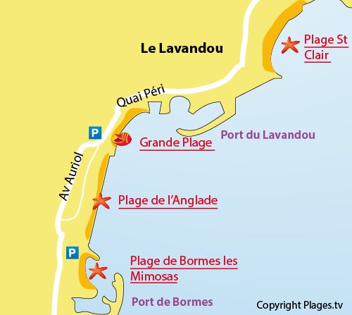 Map of the Grande Beach in Lavandou