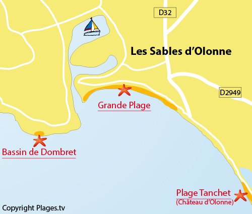 Carte de la plage grande plage des Sables d'Olonne