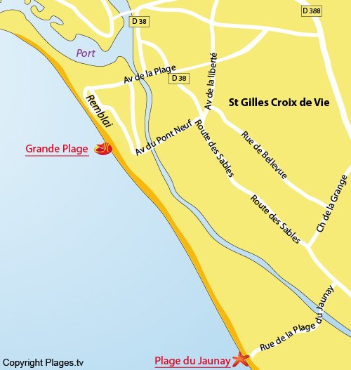 Plan de la Grande Plage de St Gilles Croix de Vie