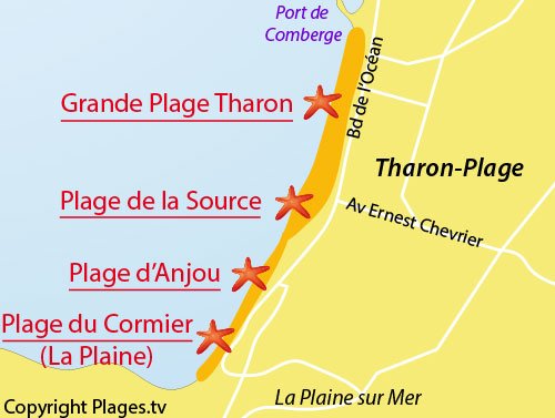 Carte de la grande plage de Tharon Plage