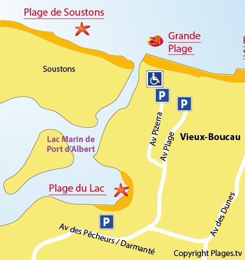 Plan de la plage du centre ville de Vieux Boucau