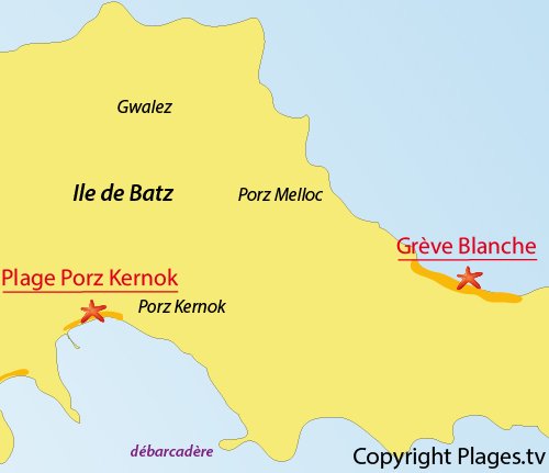 Carte de la Grève Blanche sur l'ile de Batz