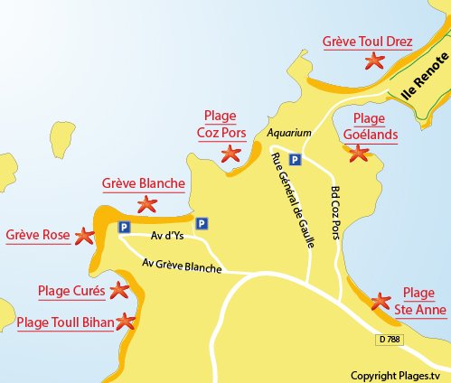 Plan de la plage de la Grève Blanche à Trégastel