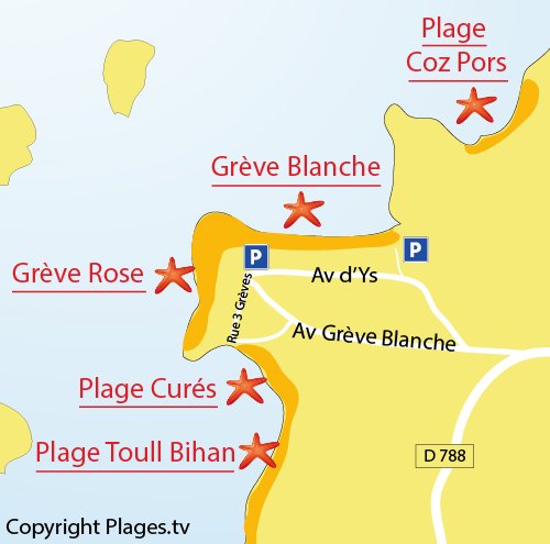 Plan de la Grève Rose à Trégastel