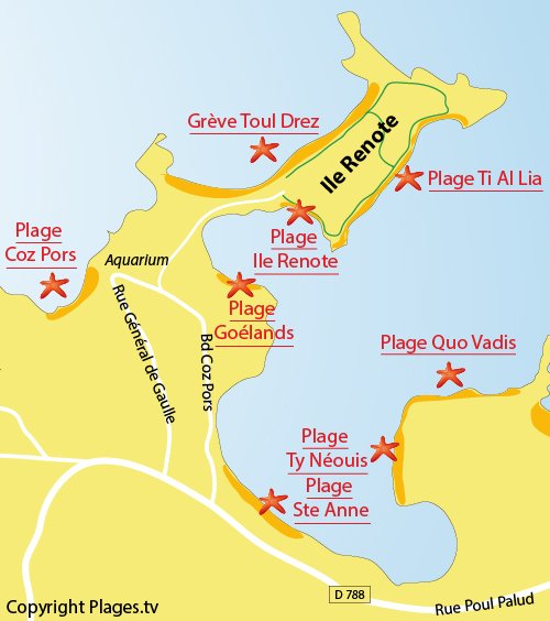 Carte de la plage de Toul Drez à Trégastel sur l'Ile Renote