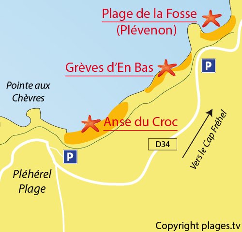 Map of Grèves d'en Bas Strands in Fréhel