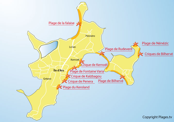 Carte des plages de l'île d'Arz