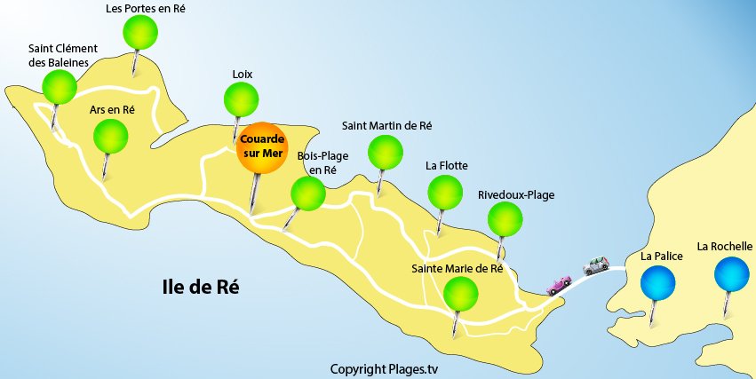 Map of Isle of Rhé and Couarde sur Mer - France