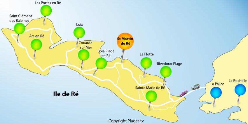 Map of Ré Island and St Martin de Ré