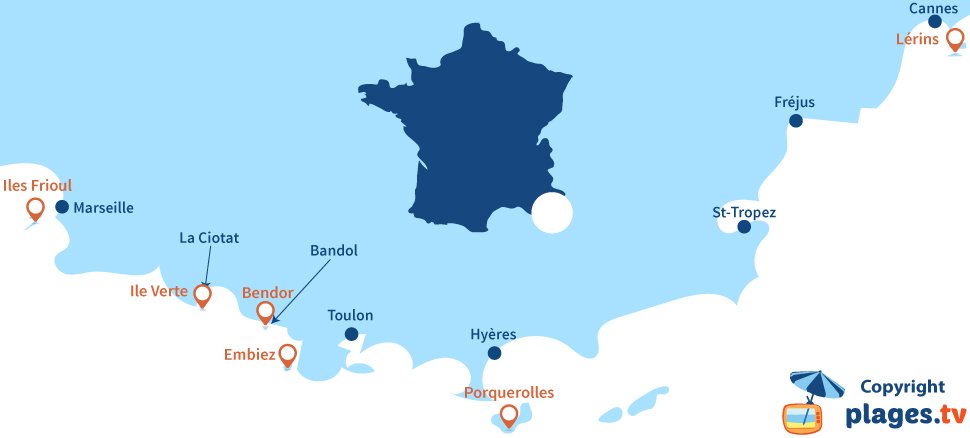 Carte des iles du sud de la France sur la Côte d'Azur