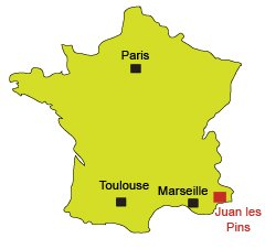 Location of Juan les Pins in France