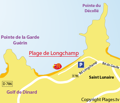 Carte de la plage de Longchamp à St Lunaire