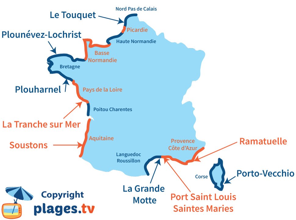 Carte des meilleures stations balnéaires de France pour les chiens