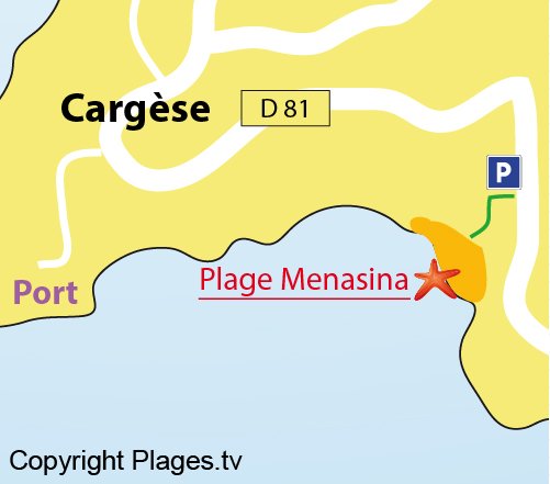 Map of Menasina Beach in Cargèse (Corsica)