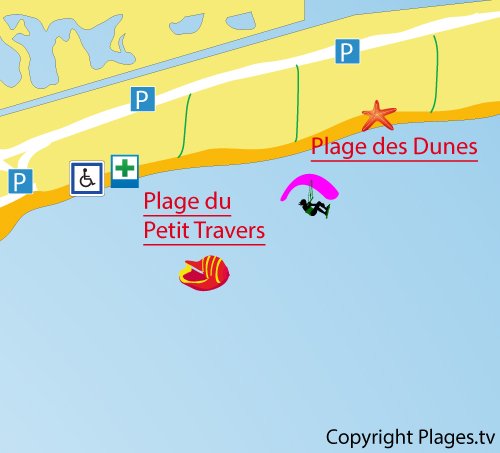 Map of Petit Travers Beach in Carnon