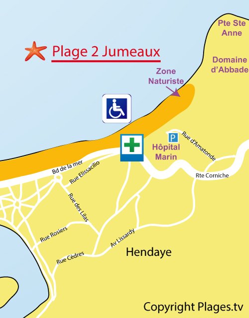 Mappa della spiaggia deux jumeaux di Hendaye