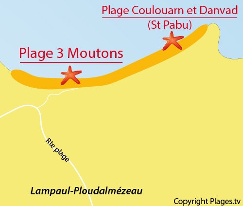 Carte de la plage des 3 Moutons à Lampaul Ploudalmézeau