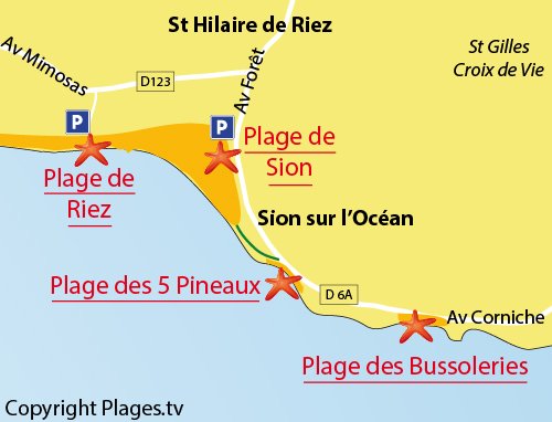 Plan de la plage des 5 Pineaux à St Hilaire de Riez