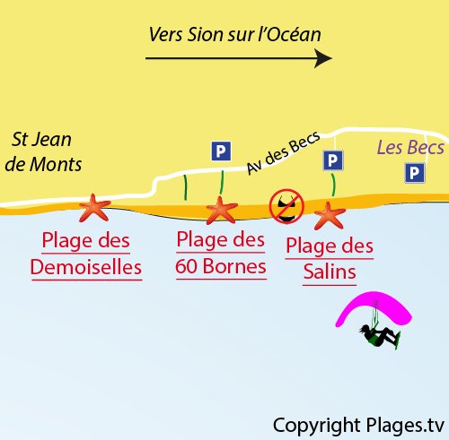 Carte de la plage des 60 Bornes à St Hilaire de Riez