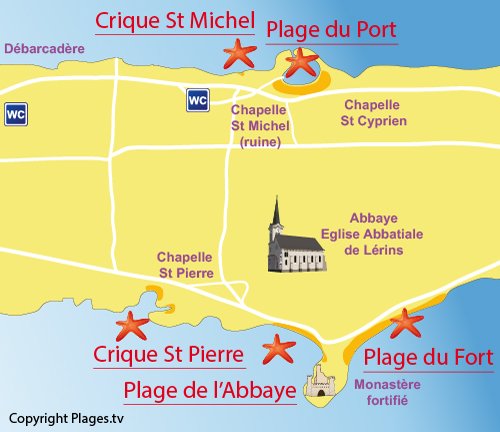 Map of Abbey Beach -  Saint Honorat island - Iles de Lérins