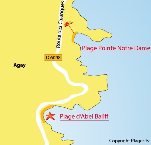 Map of Abel Baliff Beach in Agay