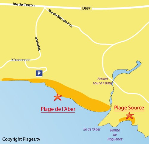 Map of Aber Beach in Crozon