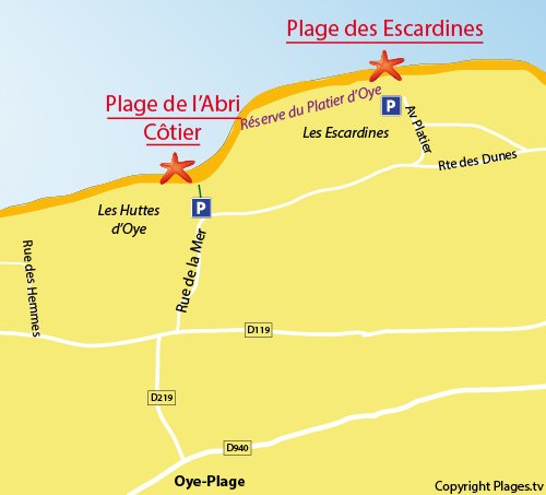 Carte de la plage de l'Abri Cotier à Oye-Plage
