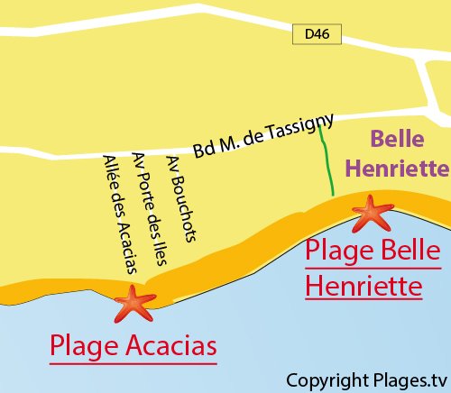 Carte de la plage des Acacias à La Tranche sur Mer