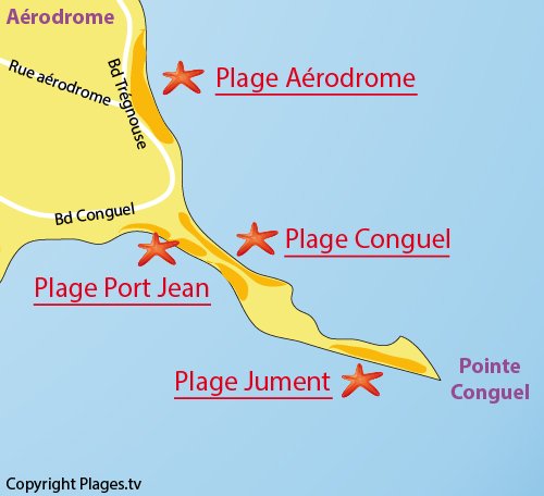 Carte de la plage de l'aérodrome à Quiberon