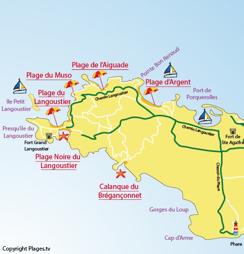 Map of Aiguade Beach in Porquerolles