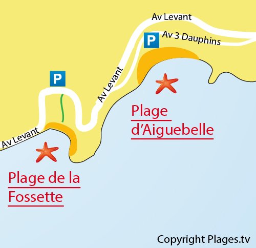 Plan de la plage d'Aiguebelle au Lavandou