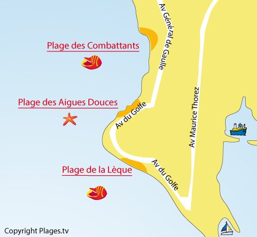 Map of Aigues Douces Beach in Port de Bouc