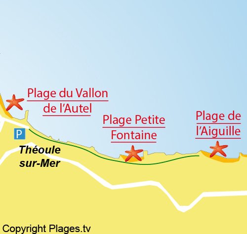 Map of Aiguille beach in Théoule sur Mer