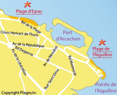 Plan de la plage d'Aiguillon à Arcachon