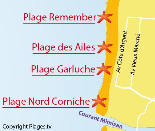 Carte de la plage des Ailes à Mimizan