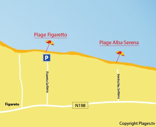 Carte de la plage d'Alba Serena en Corse