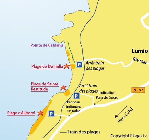 Plan de la plage d'Aliborni à Lumio