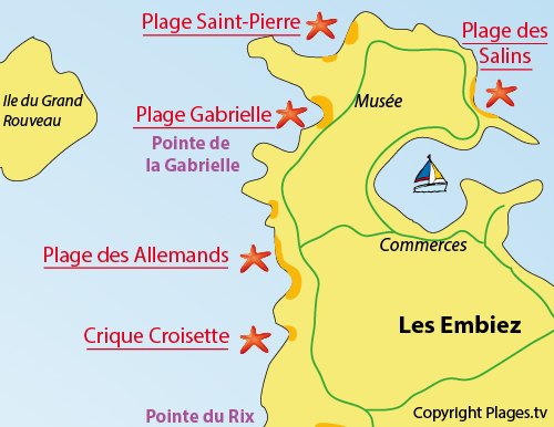 Plan de la plage des Allemands sur les iles des Embiez