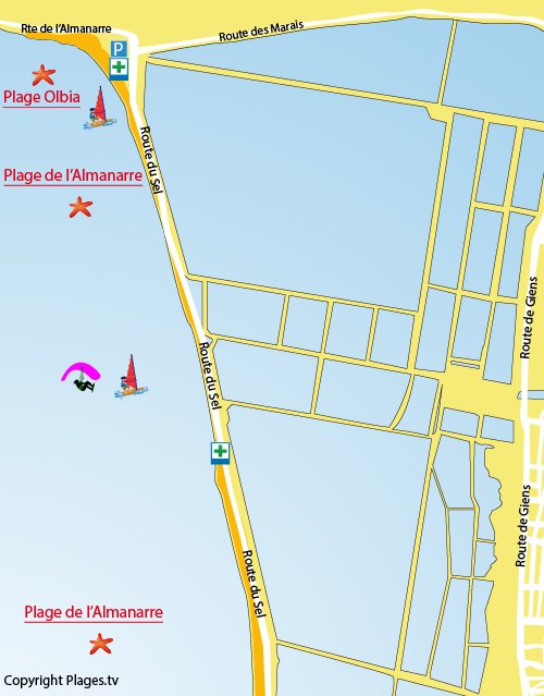 Map of Almanarre Beach in Hyeres