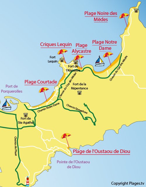 Carte de la plage Alycastre à Porquerolles