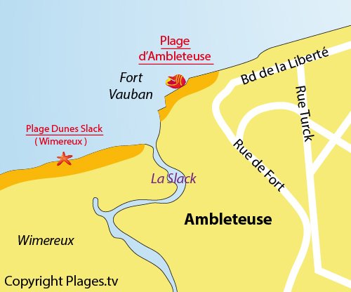 Carte de la plage à Ambleteuse