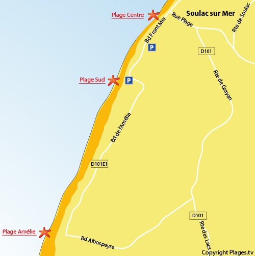 Carte de la plage de l'Amélie à Soulac