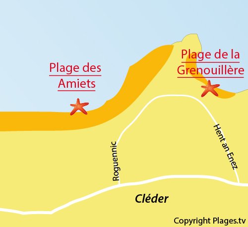 Carte de la plage des Amiets à Cléder