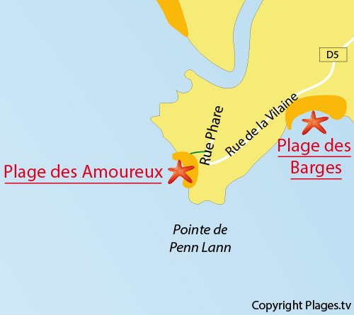 Carte de la plage des Amoureux à Billiers - Bretagne