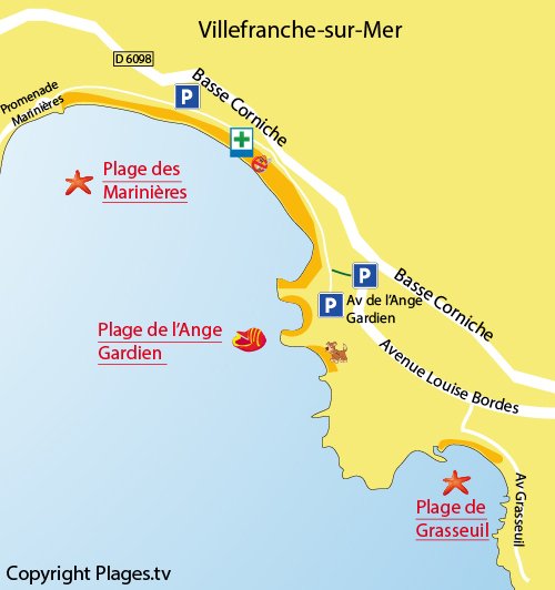 Carte de la plage de l'Ange Gardien à Villefranche sur Mer