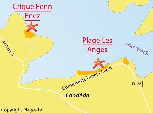 Carte de la plage des Anges à Landéda