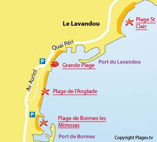 Map of Anglade beach in Lavandou